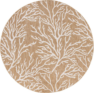 Taupe 7' 10 x 7' 10 Outdoor Coastal Round Area Rug Weather Resistant for Patio, Deck, Terrace, Balcony, Porch 100% Polypropylene Coastal Decor Carpet for Sale at Rug Engine
