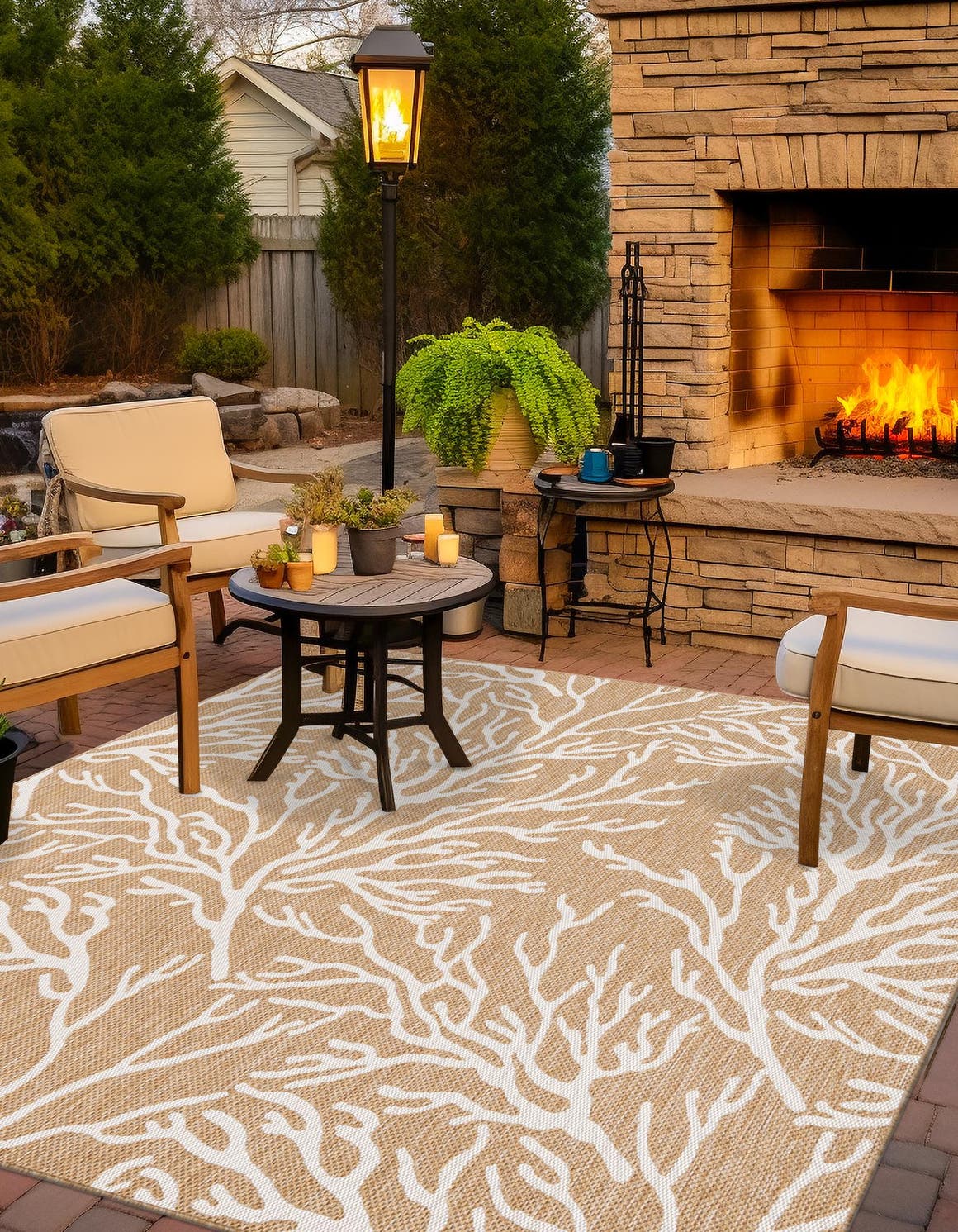 Taupe 7' 10 x 7' 10 Outdoor Coastal Square Area Rug Weather Resistant for Patio, Deck, Terrace, Balcony, Porch 100% Polypropylene Coastal Decor Carpet for Sale at Rug Engine