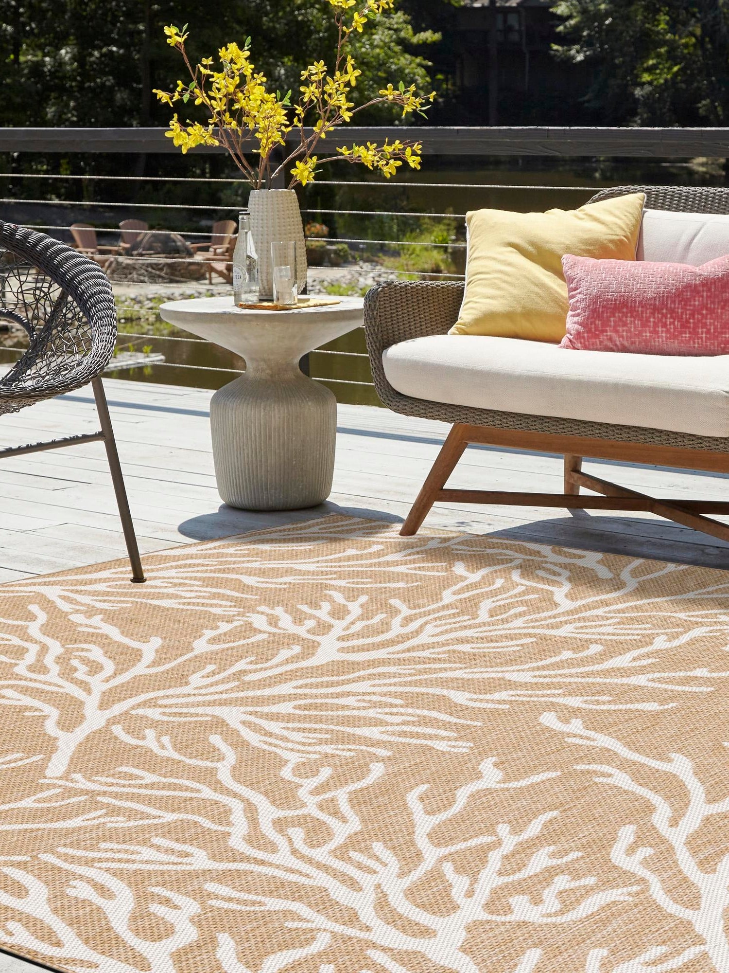 Taupe 10' x 10' Outdoor Coastal Square Area Rug Weather Resistant for Patio, Deck, Terrace, Balcony, Porch 100% Polypropylene Coastal Decor Carpet for Sale at Rug Engine
