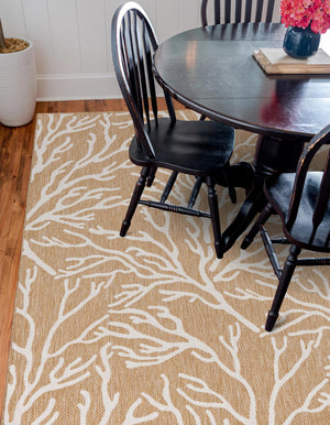 Taupe 7' 10 x 7' 10 Outdoor Coastal Square Area Rug Weather Resistant for Patio, Deck, Terrace, Balcony, Porch 100% Polypropylene Coastal Decor Carpet for Sale at Rug Engine