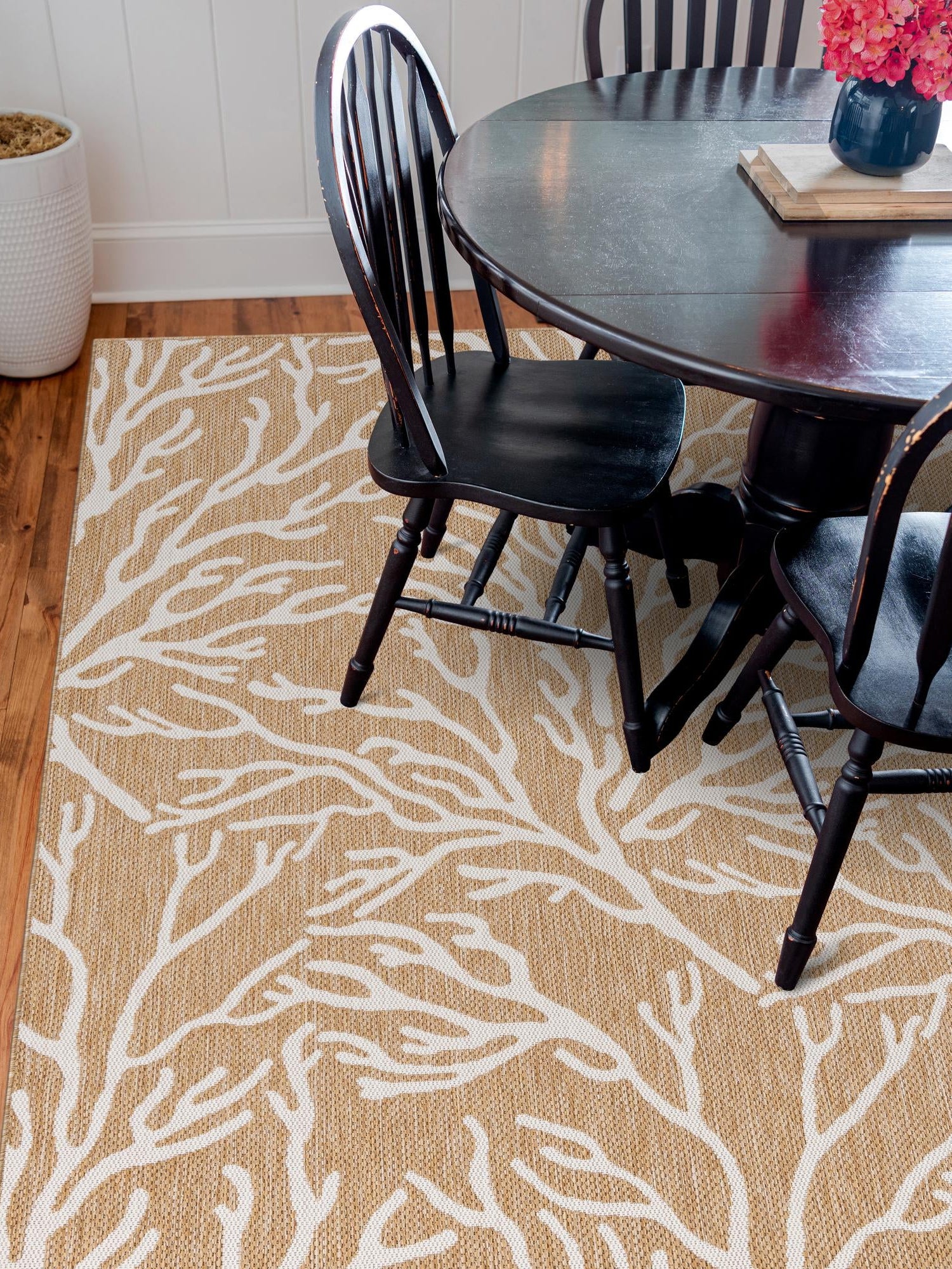 Taupe 12' x 12' Outdoor Coastal Square Area Rug Weather Resistant for Patio, Deck, Terrace, Balcony, Porch 100% Polypropylene Coastal Decor Carpet for Sale at Rug Engine