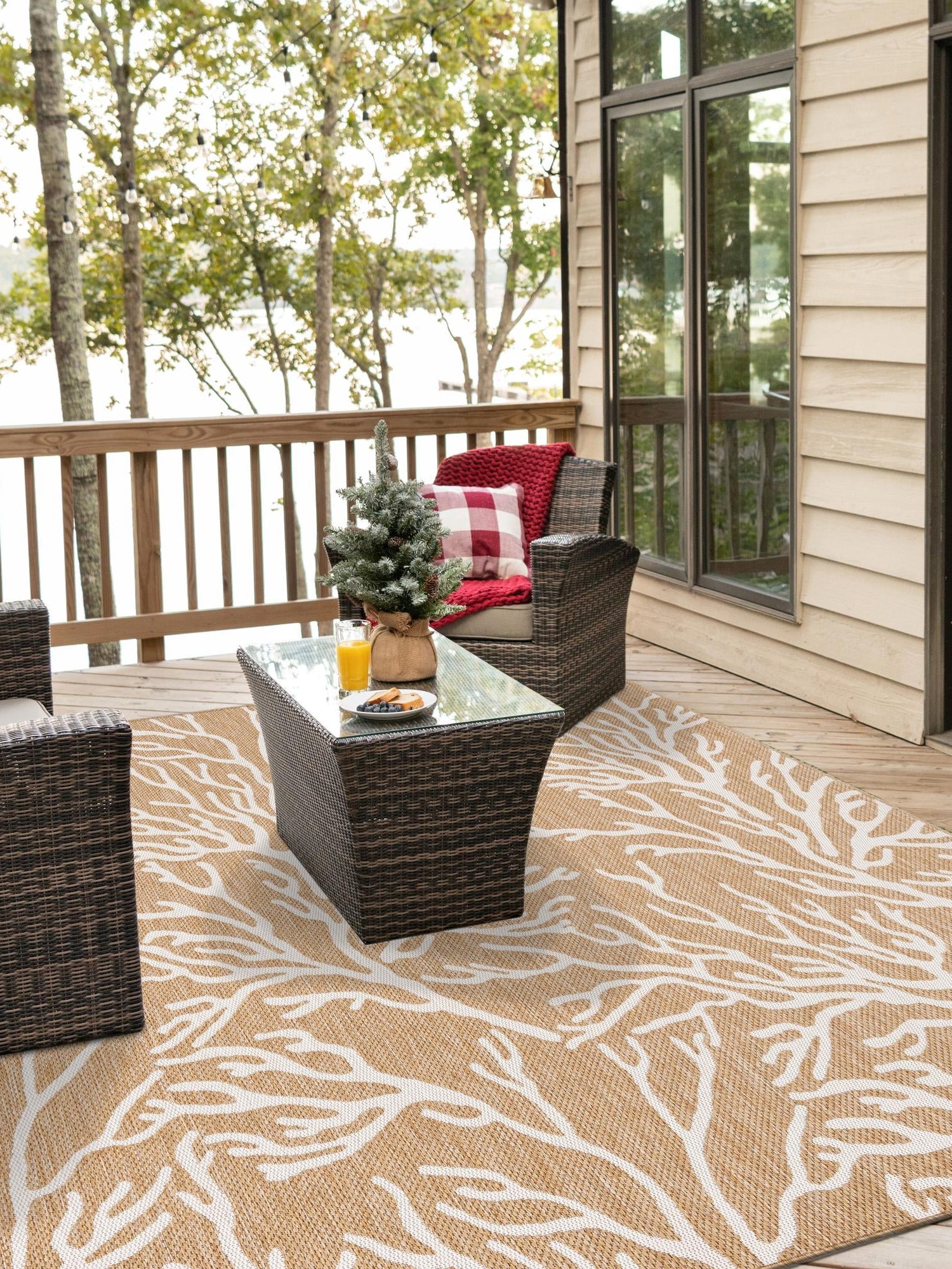 Taupe 12' x 12' Outdoor Coastal Square Area Rug Weather Resistant for Patio, Deck, Terrace, Balcony, Porch 100% Polypropylene Coastal Decor Carpet for Sale at Rug Engine