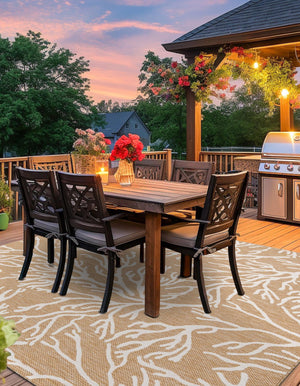 Taupe 7' 10 x 7' 10 Outdoor Coastal Square Area Rug Weather Resistant for Patio, Deck, Terrace, Balcony, Porch 100% Polypropylene Coastal Decor Carpet for Sale at Rug Engine