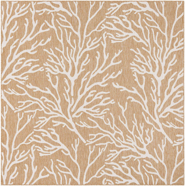 Taupe 7' 10 x 7' 10 Outdoor Coastal Square Area Rug Weather Resistant for Patio, Deck, Terrace, Balcony, Porch 100% Polypropylene Coastal Decor Carpet for Sale at Rug Engine