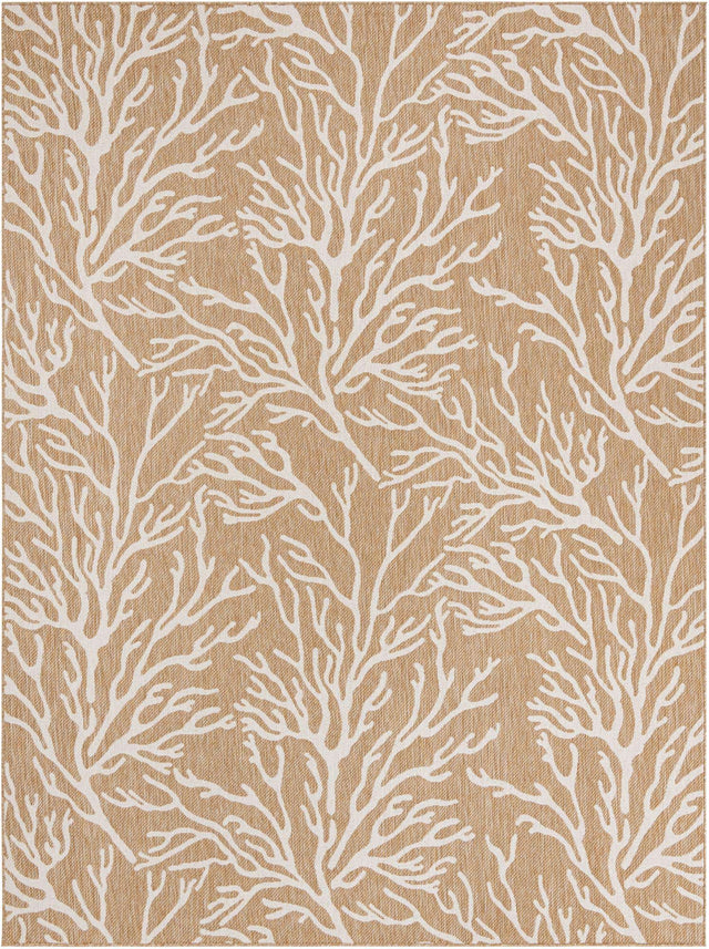 Taupe 9' x 12' Outdoor Coastal Rectangle Area Rug Weather Resistant for Patio, Deck, Terrace, Balcony, Porch 100% Polypropylene Coastal Decor Carpet for Sale at Rug Engine