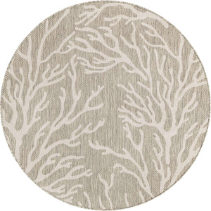 Gray 5' 3 x 5' 3 Outdoor Coastal Round Area Rug Weather Resistant for Patio, Deck, Terrace, Balcony, Porch 100% Polypropylene Coastal Decor Carpet for Sale at Rug Engine