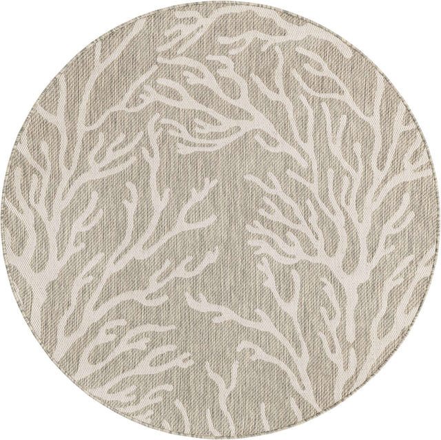 Gray 5' 3 x 5' 3 Outdoor Coastal Round Area Rug Weather Resistant for Patio, Deck, Terrace, Balcony, Porch 100% Polypropylene Coastal Decor Carpet for Sale at Rug Engine