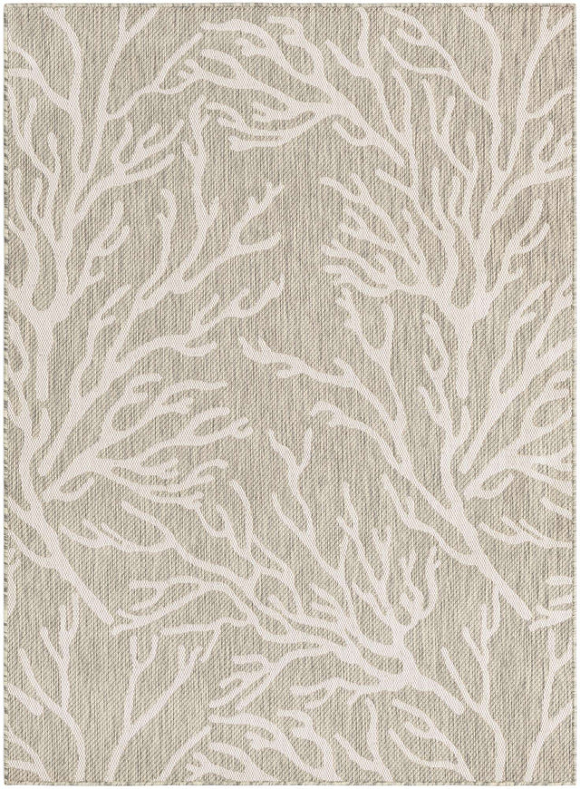 Gray 5' 3 x 7' 1 Outdoor Coastal Rectangle Area Rug Weather Resistant for Patio, Deck, Terrace, Balcony, Porch 100% Polypropylene Coastal Decor Carpet for Sale at Rug Engine