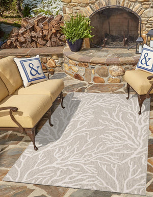 Gray 5' 3 x 7' 1 Outdoor Coastal Rectangle Area Rug Weather Resistant for Patio, Deck, Terrace, Balcony, Porch 100% Polypropylene Coastal Decor Carpet for Sale at Rug Engine