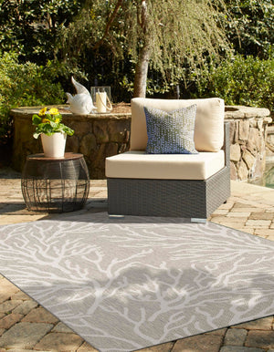 Gray 5' 3 x 7' 1 Outdoor Coastal Rectangle Area Rug Weather Resistant for Patio, Deck, Terrace, Balcony, Porch 100% Polypropylene Coastal Decor Carpet for Sale at Rug Engine