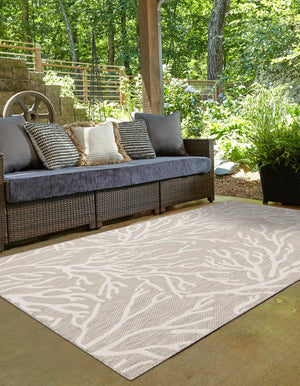 Gray 6' 1 x 9' Outdoor Coastal Rectangle Area Rug Weather Resistant for Patio, Deck, Terrace, Balcony, Porch 100% Polypropylene Coastal Decor Carpet for Sale at Rug Engine
