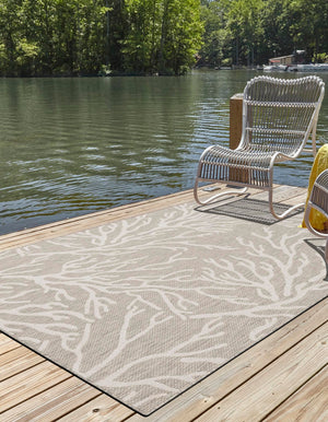 Gray 5' 3 x 7' 1 Outdoor Coastal Rectangle Area Rug Weather Resistant for Patio, Deck, Terrace, Balcony, Porch 100% Polypropylene Coastal Decor Carpet for Sale at Rug Engine