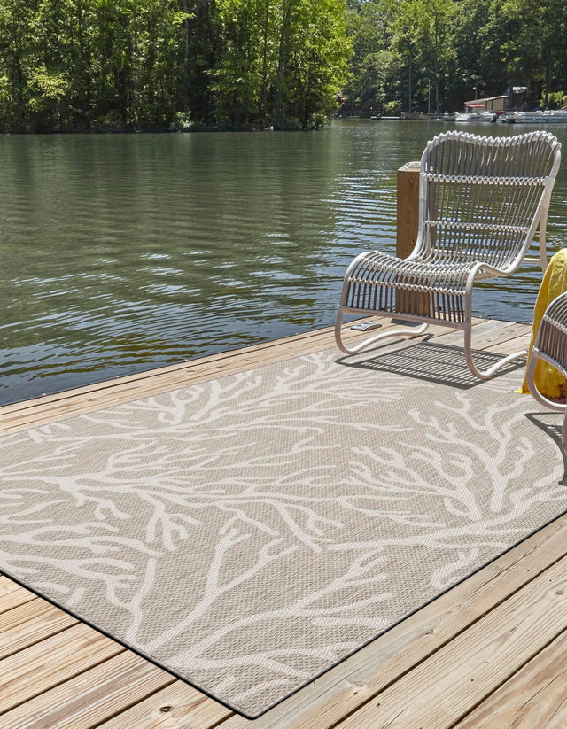 Gray 5' 3 x 8' Outdoor Coastal Rectangle Area Rug Weather Resistant for Patio, Deck, Terrace, Balcony, Porch 100% Polypropylene Coastal Decor Carpet for Sale at Rug Engine