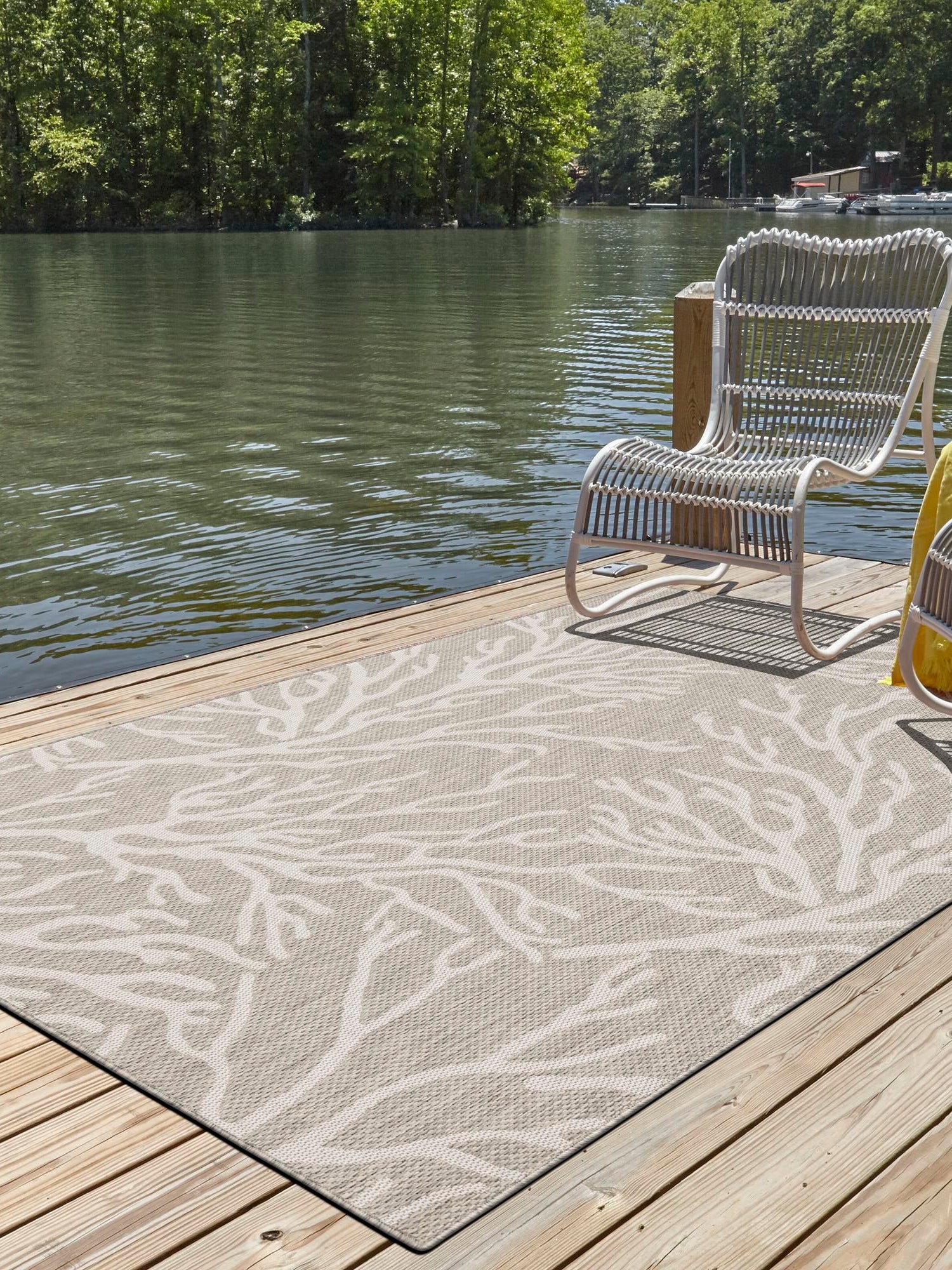 Gray 4' 1 x 6' 1 Outdoor Coastal Rectangle Area Rug Weather Resistant for Patio, Deck, Terrace, Balcony, Porch 100% Polypropylene Coastal Decor Carpet for Sale at Rug Engine