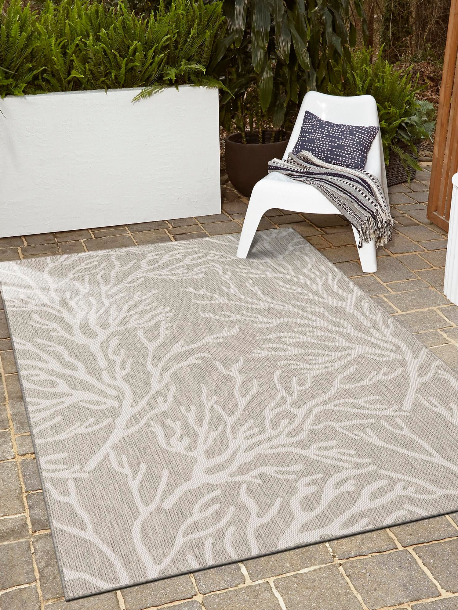 Gray 2' x 3' 1 Outdoor Coastal Rectangle Area Rug Weather Resistant for Patio, Deck, Terrace, Balcony, Porch 100% Polypropylene Coastal Decor Carpet for Sale at Rug Engine
