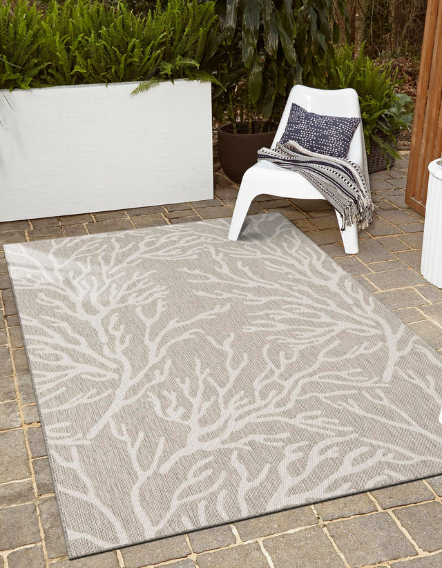 Gray 5' 3 x 8' Outdoor Coastal Rectangle Area Rug Weather Resistant for Patio, Deck, Terrace, Balcony, Porch 100% Polypropylene Coastal Decor Carpet for Sale at Rug Engine