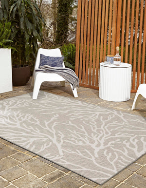 Gray 5' 3 x 7' 1 Outdoor Coastal Rectangle Area Rug Weather Resistant for Patio, Deck, Terrace, Balcony, Porch 100% Polypropylene Coastal Decor Carpet for Sale at Rug Engine