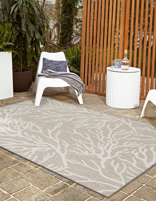 Gray 5' 3 x 7' 1 Outdoor Coastal Rectangle Area Rug Weather Resistant for Patio, Deck, Terrace, Balcony, Porch 100% Polypropylene Coastal Decor Carpet for Sale at Rug Engine