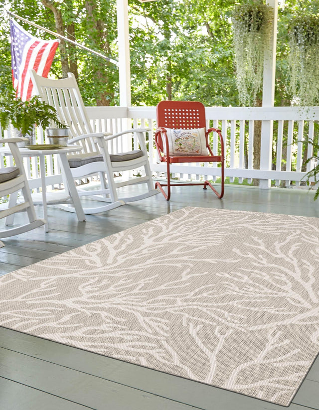 Gray 5' 3 x 7' 1 Outdoor Coastal Rectangle Area Rug Weather Resistant for Patio, Deck, Terrace, Balcony, Porch 100% Polypropylene Coastal Decor Carpet for Sale at Rug Engine