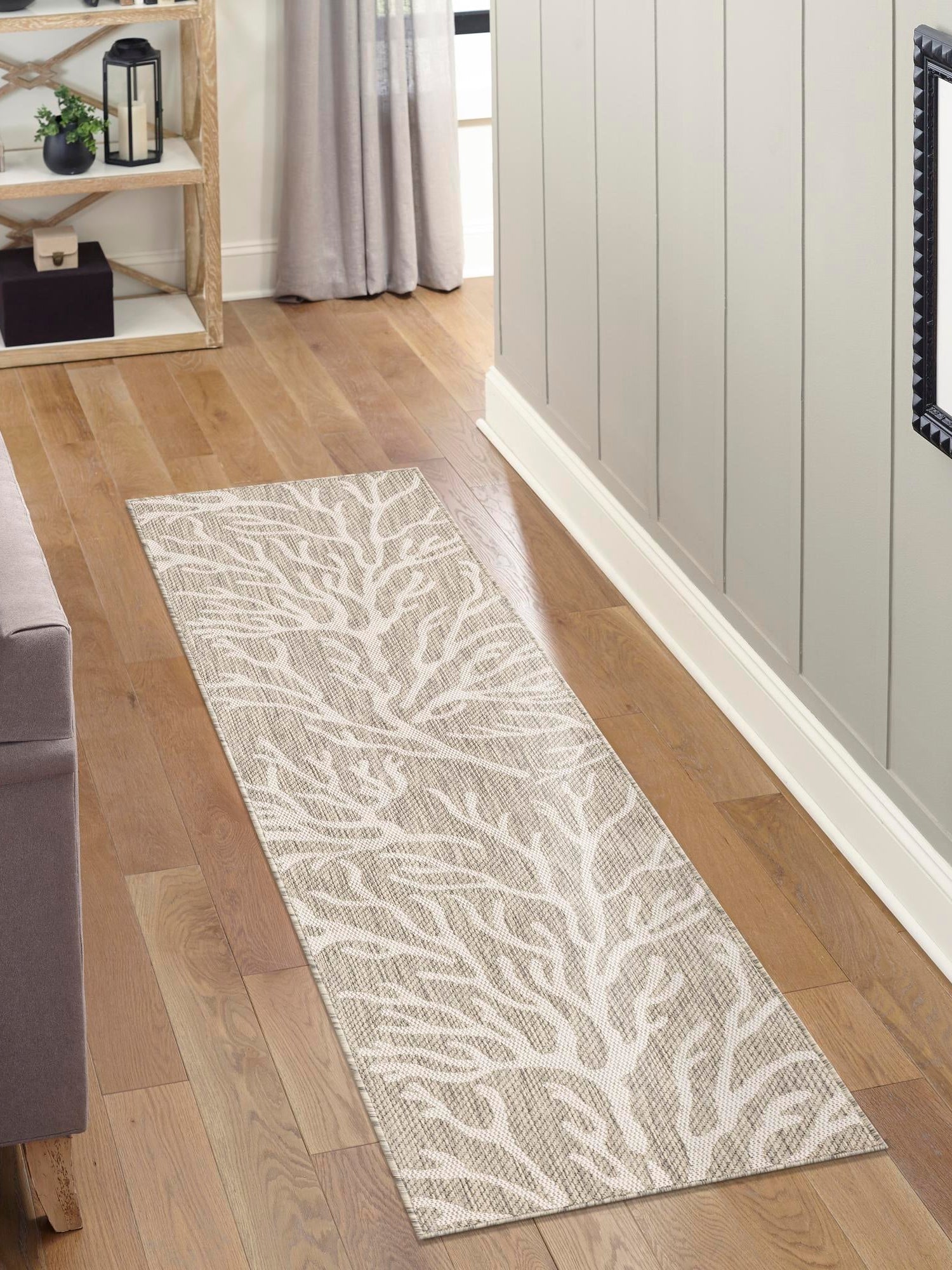 Gray 2' x 5' 3 Outdoor Coastal Runner Area Rug Weather Resistant for Patio, Deck, Terrace, Balcony, Porch 100% Polypropylene Coastal Decor Carpet for Sale at Rug Engine