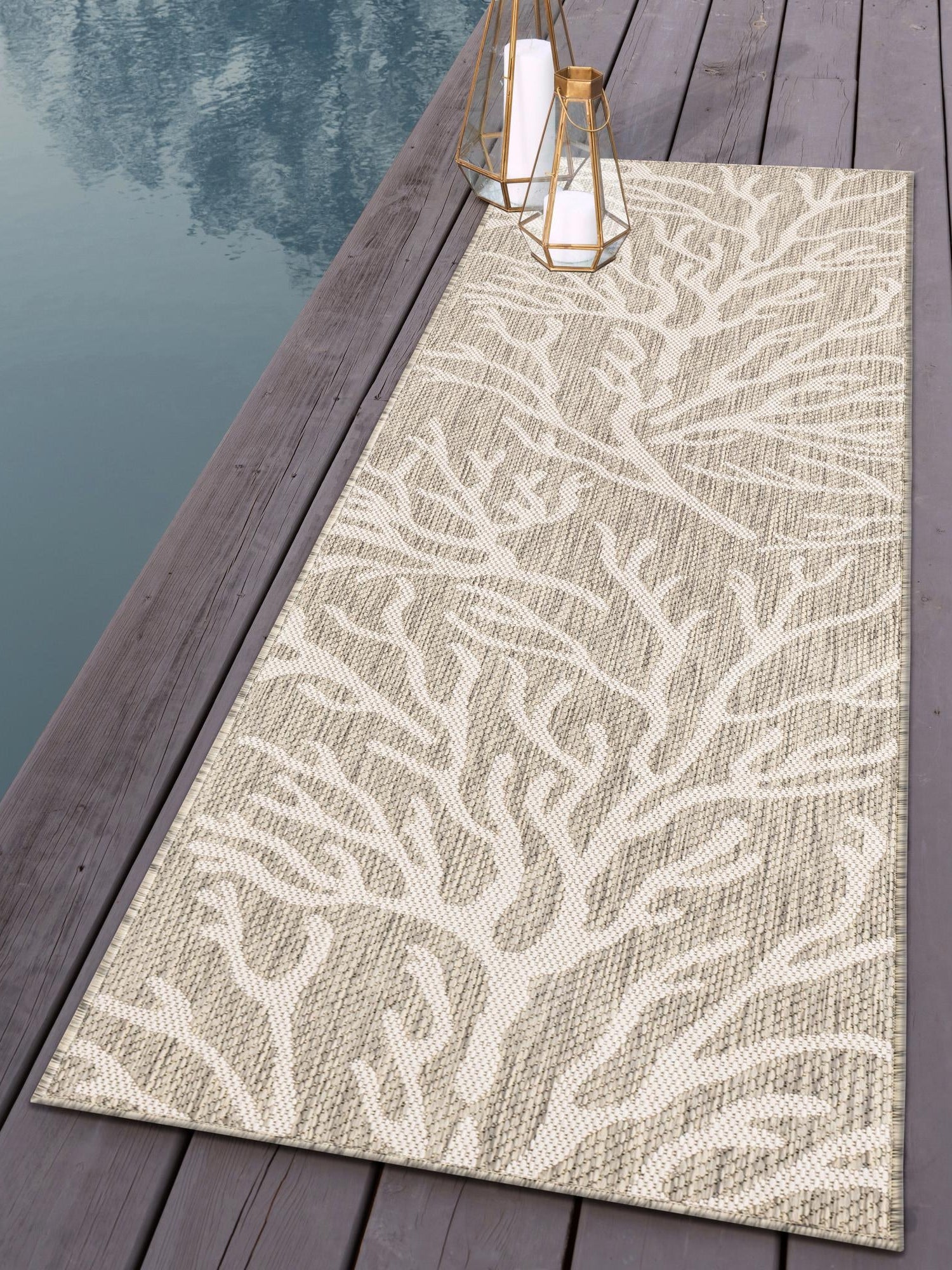 Gray 2' x 5' 3 Outdoor Coastal Runner Area Rug Weather Resistant for Patio, Deck, Terrace, Balcony, Porch 100% Polypropylene Coastal Decor Carpet for Sale at Rug Engine