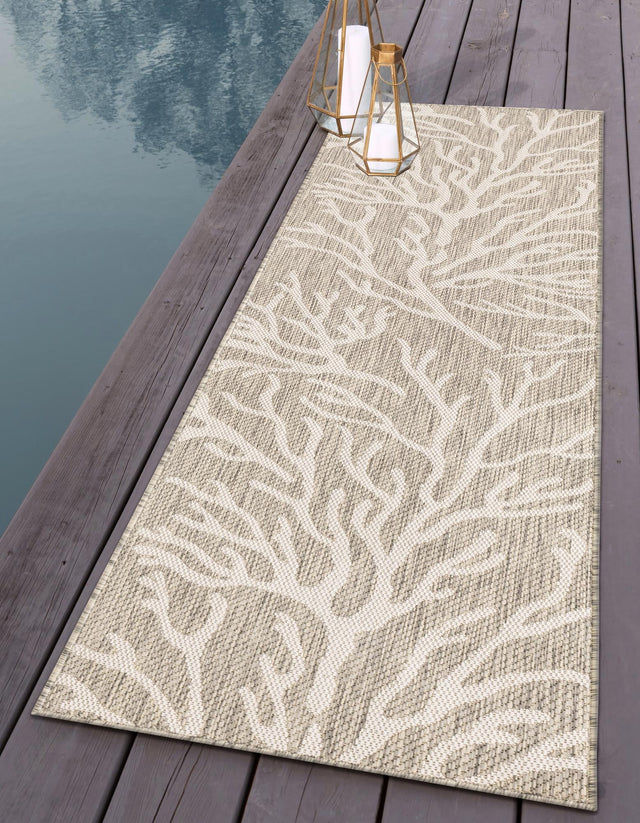 Gray 2' 7 x 12' Outdoor Coastal Runner Area Rug Weather Resistant for Patio, Deck, Terrace, Balcony, Porch 100% Polypropylene Coastal Decor Carpet for Sale at Rug Engine