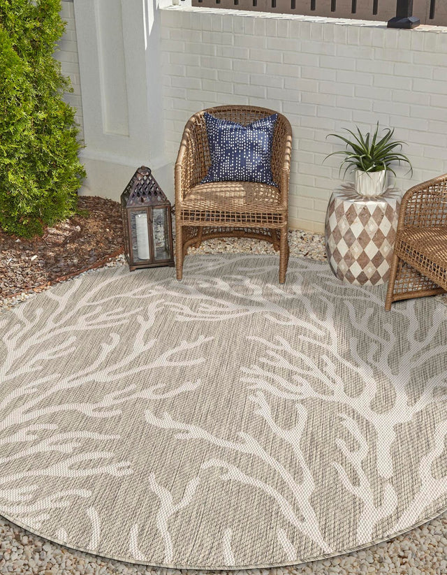 Gray 10' x 10' Outdoor Coastal Round Area Rug Weather Resistant for Patio, Deck, Terrace, Balcony, Porch 100% Polypropylene Coastal Decor Carpet for Sale at Rug Engine