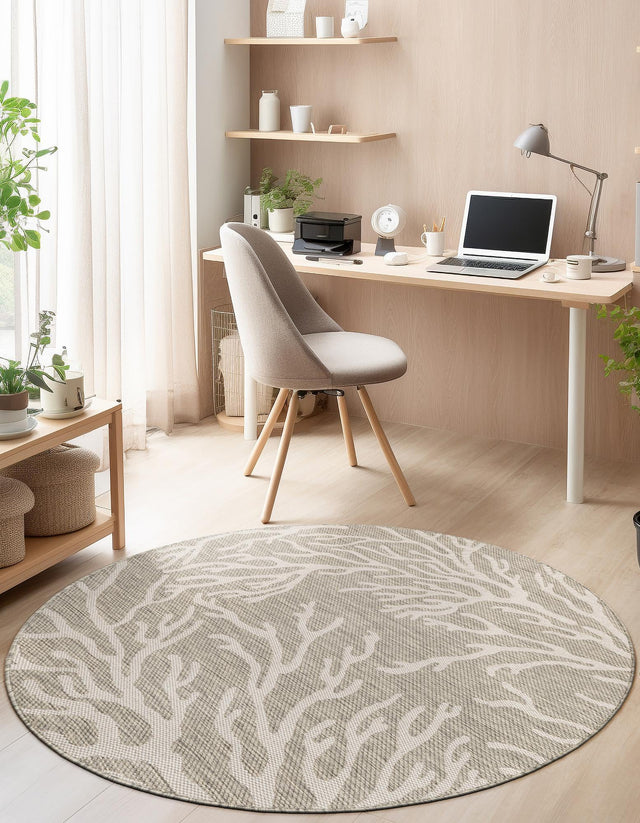 Gray 10' x 10' Outdoor Coastal Round Area Rug Weather Resistant for Patio, Deck, Terrace, Balcony, Porch 100% Polypropylene Coastal Decor Carpet for Sale at Rug Engine