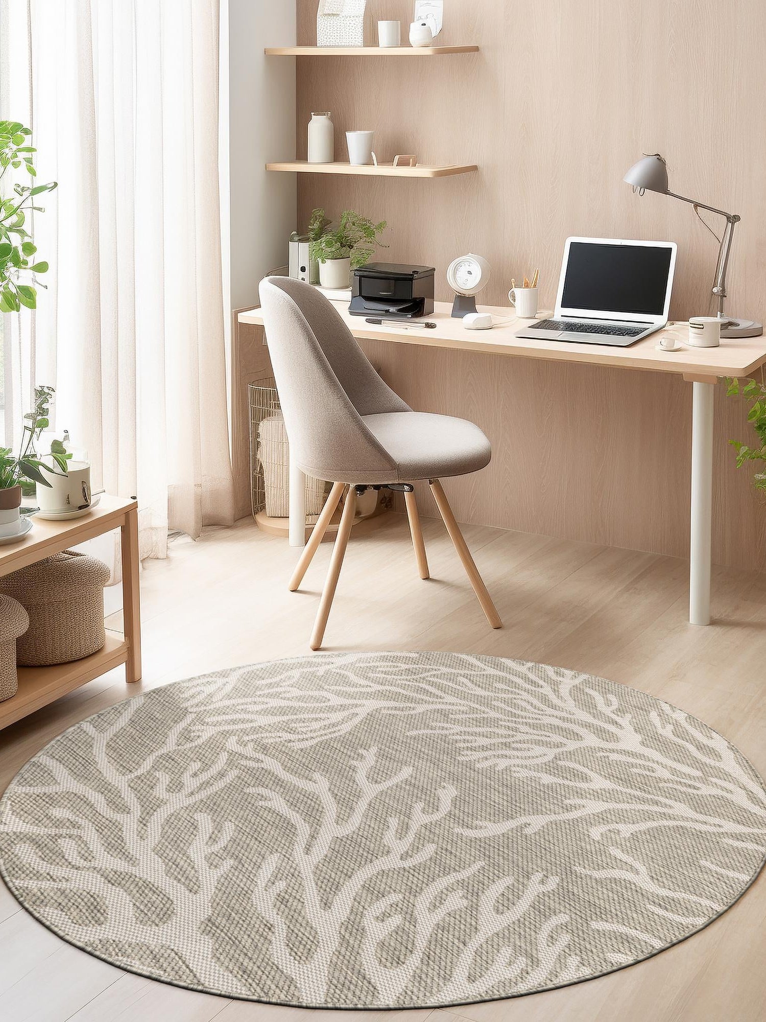 Gray 5' 3 x 5' 3 Outdoor Coastal Round Area Rug Weather Resistant for Patio, Deck, Terrace, Balcony, Porch 100% Polypropylene Coastal Decor Carpet for Sale at Rug Engine