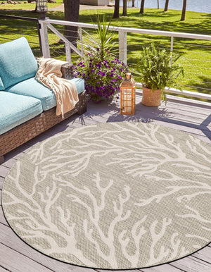 Gray 12' x 12' Outdoor Coastal Round Area Rug Weather Resistant for Patio, Deck, Terrace, Balcony, Porch 100% Polypropylene Coastal Decor Carpet for Sale at Rug Engine