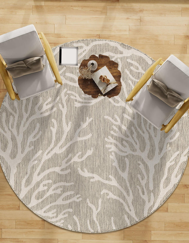 Gray 10' x 10' Outdoor Coastal Round Area Rug Weather Resistant for Patio, Deck, Terrace, Balcony, Porch 100% Polypropylene Coastal Decor Carpet for Sale at Rug Engine