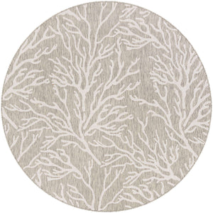 Gray 7' 10 x 7' 10 Outdoor Coastal Round Area Rug Weather Resistant for Patio, Deck, Terrace, Balcony, Porch 100% Polypropylene Coastal Decor Carpet for Sale at Rug Engine