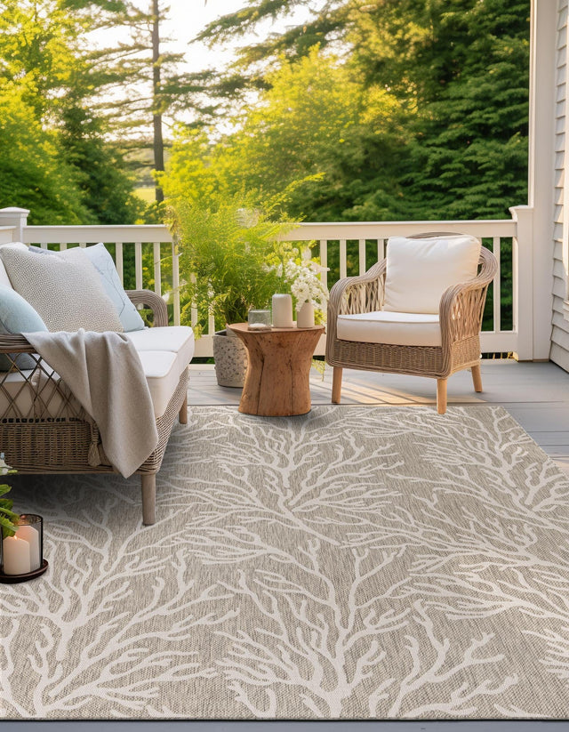 Gray 10' x 10' Outdoor Coastal Square Area Rug Weather Resistant for Patio, Deck, Terrace, Balcony, Porch 100% Polypropylene Coastal Decor Carpet for Sale at Rug Engine