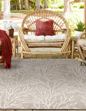 Gray 10' x 10' Outdoor Coastal Square Area Rug Weather Resistant for Patio, Deck, Terrace, Balcony, Porch 100% Polypropylene Coastal Decor Carpet for Sale at Rug Engine