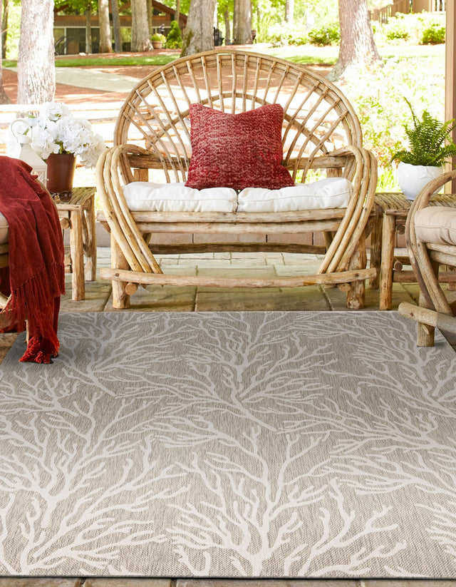 Gray 7' 10 x 7' 10 Outdoor Coastal Square Area Rug Weather Resistant for Patio, Deck, Terrace, Balcony, Porch 100% Polypropylene Coastal Decor Carpet for Sale at Rug Engine