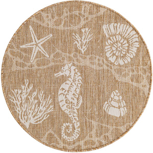 Taupe 3' 1 x 3' 1 Outdoor Coastal Round Area Rug Weather Resistant for Patio, Deck, Terrace, Balcony, Porch 100% Polypropylene Coastal Decor Carpet for Sale at Rug Engine