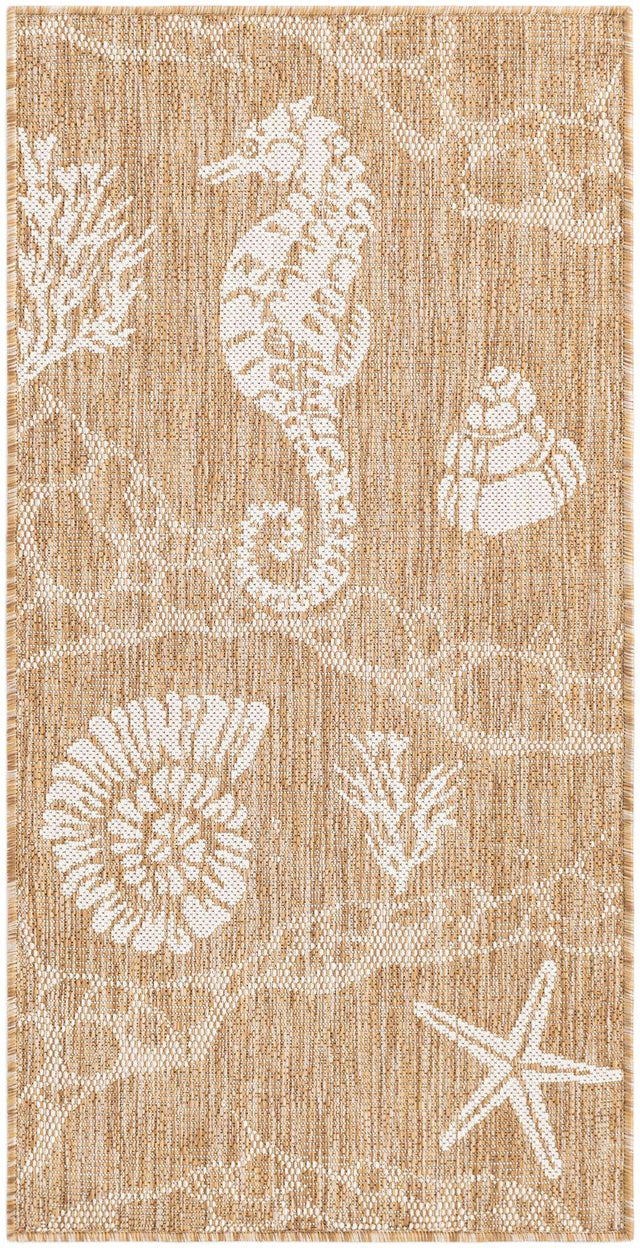 Taupe 2' x 4' 1 Outdoor Coastal Runner Area Rug Weather Resistant for Patio, Deck, Terrace, Balcony, Porch 100% Polypropylene Coastal Decor Carpet for Sale at Rug Engine