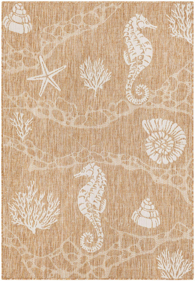 Taupe 4' 1 x 6' 1 Outdoor Coastal Rectangle Area Rug Weather Resistant for Patio, Deck, Terrace, Balcony, Porch 100% Polypropylene Coastal Decor Carpet for Sale at Rug Engine