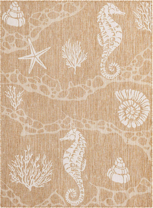 Taupe 5' 3 x 7' 1 Outdoor Coastal Rectangle Area Rug Weather Resistant for Patio, Deck, Terrace, Balcony, Porch 100% Polypropylene Coastal Decor Carpet for Sale at Rug Engine