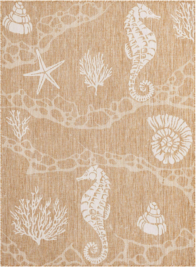 Taupe 5' 3 x 7' 1 Outdoor Coastal Rectangle Area Rug Weather Resistant for Patio, Deck, Terrace, Balcony, Porch 100% Polypropylene Coastal Decor Carpet for Sale at Rug Engine