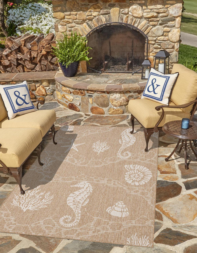 Taupe 2' x 3' 1 Outdoor Coastal Rectangle Area Rug Weather Resistant for Patio, Deck, Terrace, Balcony, Porch 100% Polypropylene Coastal Decor Carpet for Sale at Rug Engine