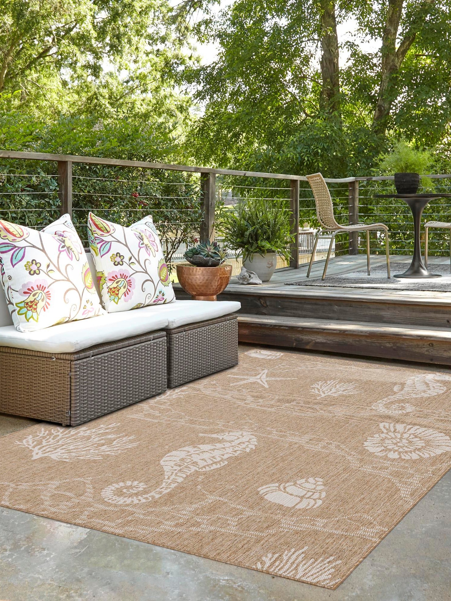 Taupe 2' x 3' 1 Outdoor Coastal Rectangle Area Rug Weather Resistant for Patio, Deck, Terrace, Balcony, Porch 100% Polypropylene Coastal Decor Carpet for Sale at Rug Engine