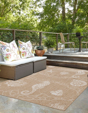 Taupe 2' x 3' 1 Outdoor Coastal Rectangle Area Rug Weather Resistant for Patio, Deck, Terrace, Balcony, Porch 100% Polypropylene Coastal Decor Carpet for Sale at Rug Engine