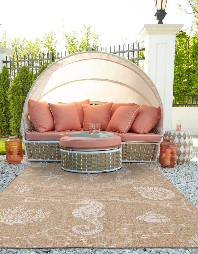 Taupe 4' 1 x 6' 1 Outdoor Coastal Rectangle Area Rug Weather Resistant for Patio, Deck, Terrace, Balcony, Porch 100% Polypropylene Coastal Decor Carpet for Sale at Rug Engine