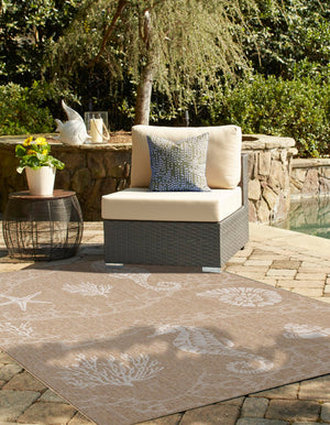 Taupe 2' x 3' 1 Outdoor Coastal Rectangle Area Rug Weather Resistant for Patio, Deck, Terrace, Balcony, Porch 100% Polypropylene Coastal Decor Carpet for Sale at Rug Engine