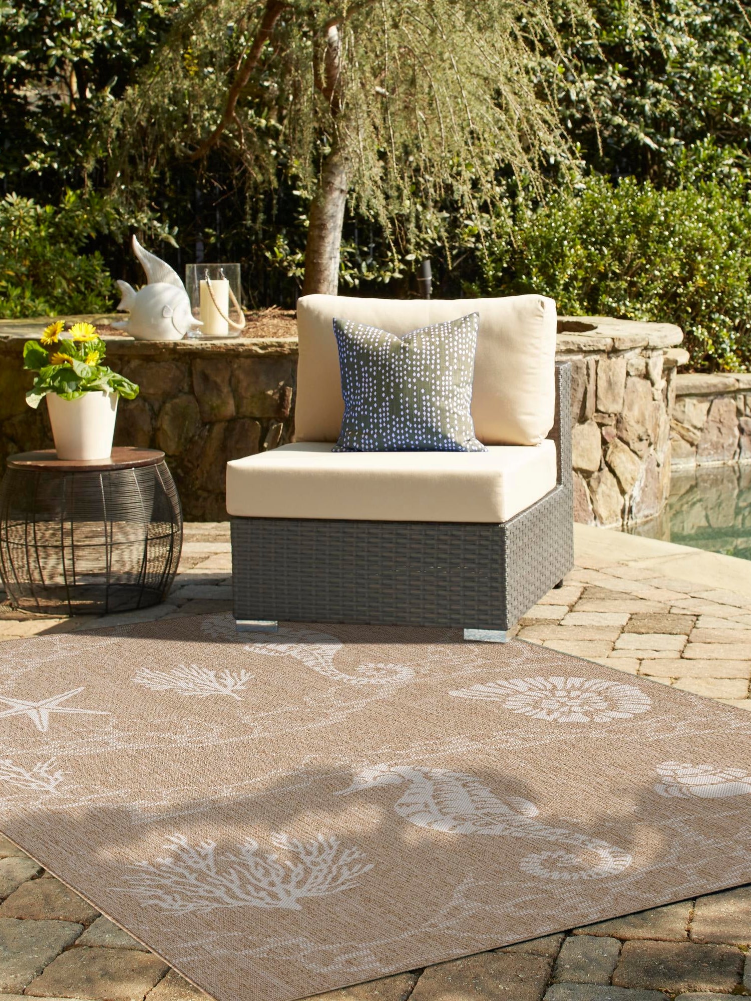 Taupe 10' x 14' 1 Outdoor Coastal Rectangle Area Rug Weather Resistant for Patio, Deck, Terrace, Balcony, Porch 100% Polypropylene Coastal Decor Carpet for Sale at Rug Engine