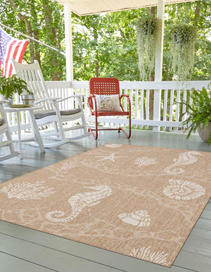 Taupe 2' x 3' 1 Outdoor Coastal Rectangle Area Rug Weather Resistant for Patio, Deck, Terrace, Balcony, Porch 100% Polypropylene Coastal Decor Carpet for Sale at Rug Engine
