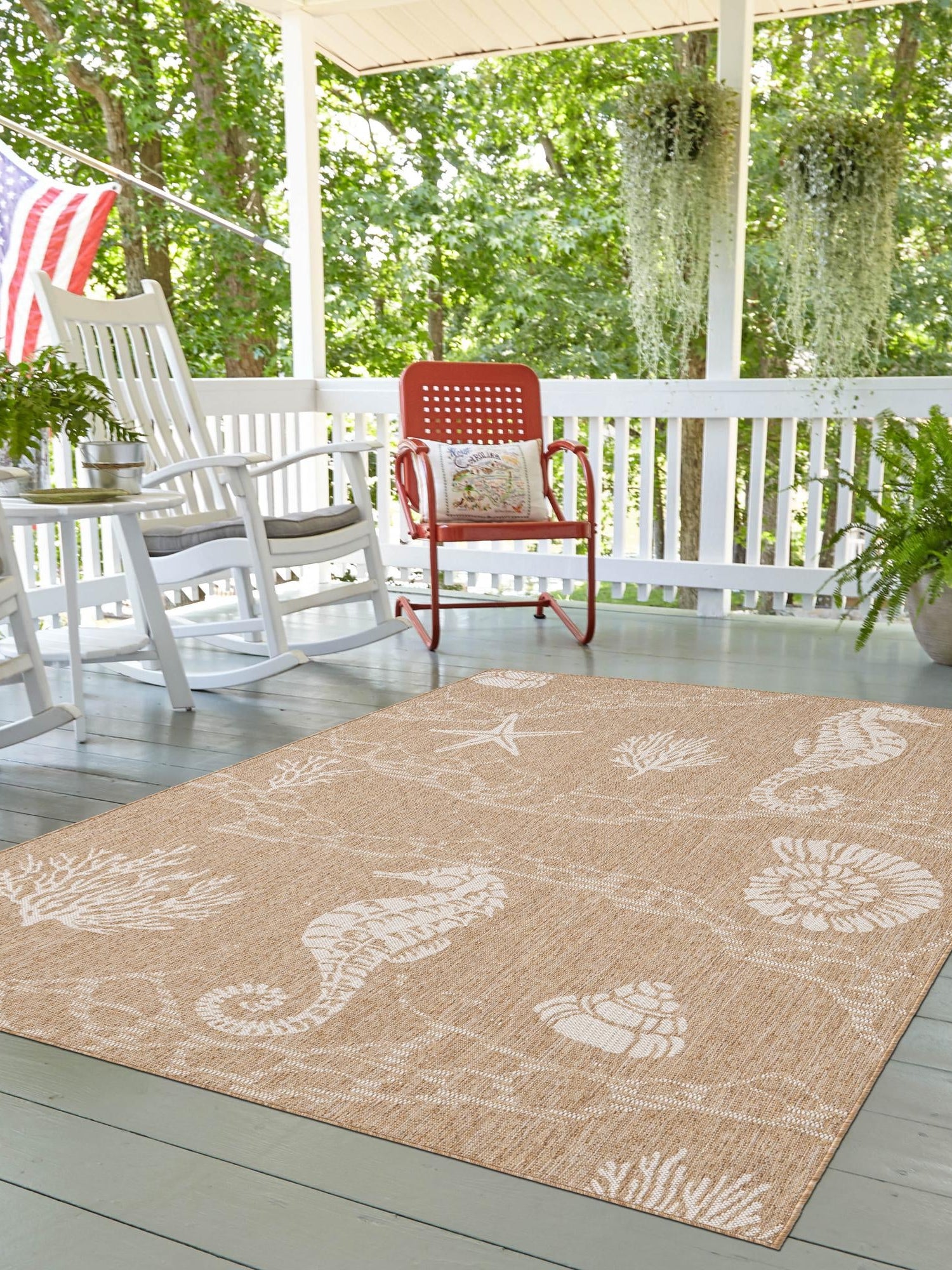 Taupe 9' x 12' Outdoor Coastal Rectangle Area Rug Weather Resistant for Patio, Deck, Terrace, Balcony, Porch 100% Polypropylene Coastal Decor Carpet for Sale at Rug Engine