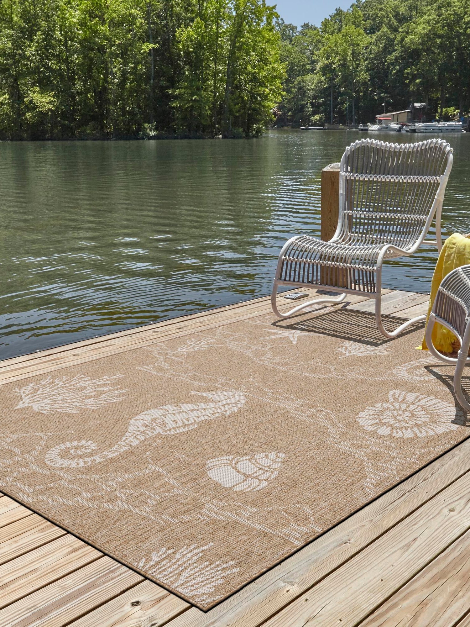 Taupe 5' 3 x 8' Outdoor Coastal Rectangle Area Rug Weather Resistant for Patio, Deck, Terrace, Balcony, Porch 100% Polypropylene Coastal Decor Carpet for Sale at Rug Engine