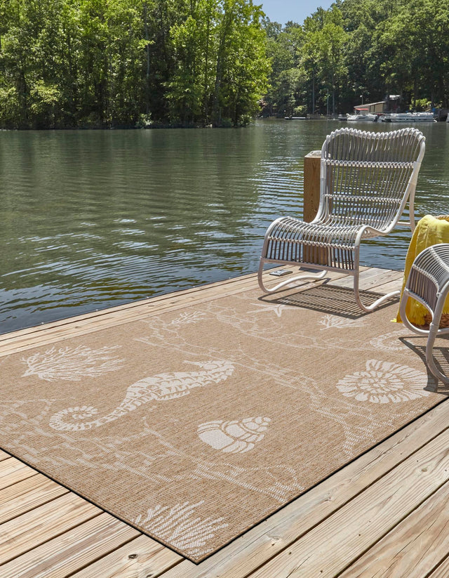 Taupe 2' x 3' 1 Outdoor Coastal Rectangle Area Rug Weather Resistant for Patio, Deck, Terrace, Balcony, Porch 100% Polypropylene Coastal Decor Carpet for Sale at Rug Engine